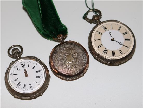 3 x engine turned silver fob watches
